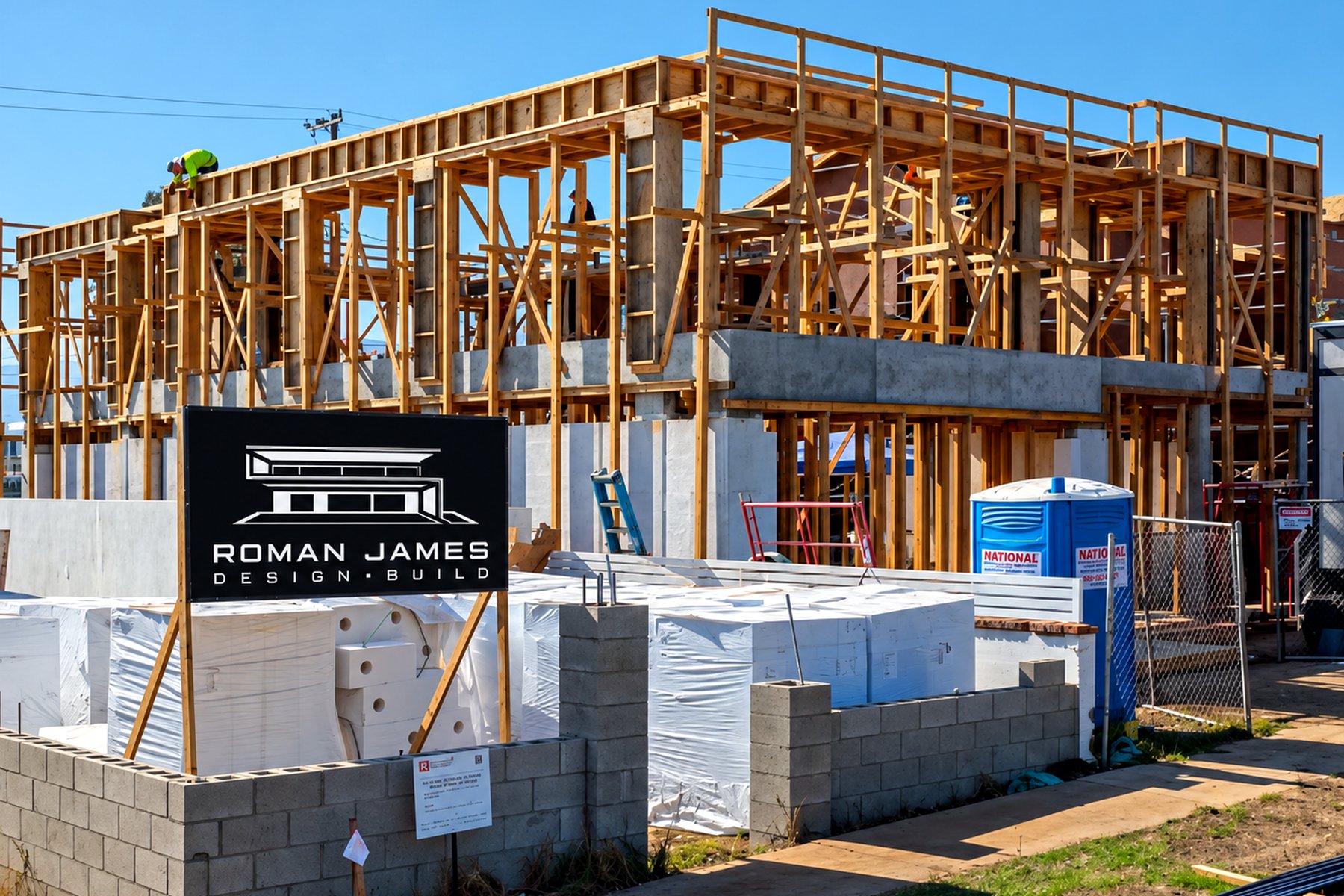 Pallets of the wall system on site at the Pacific Palisades project