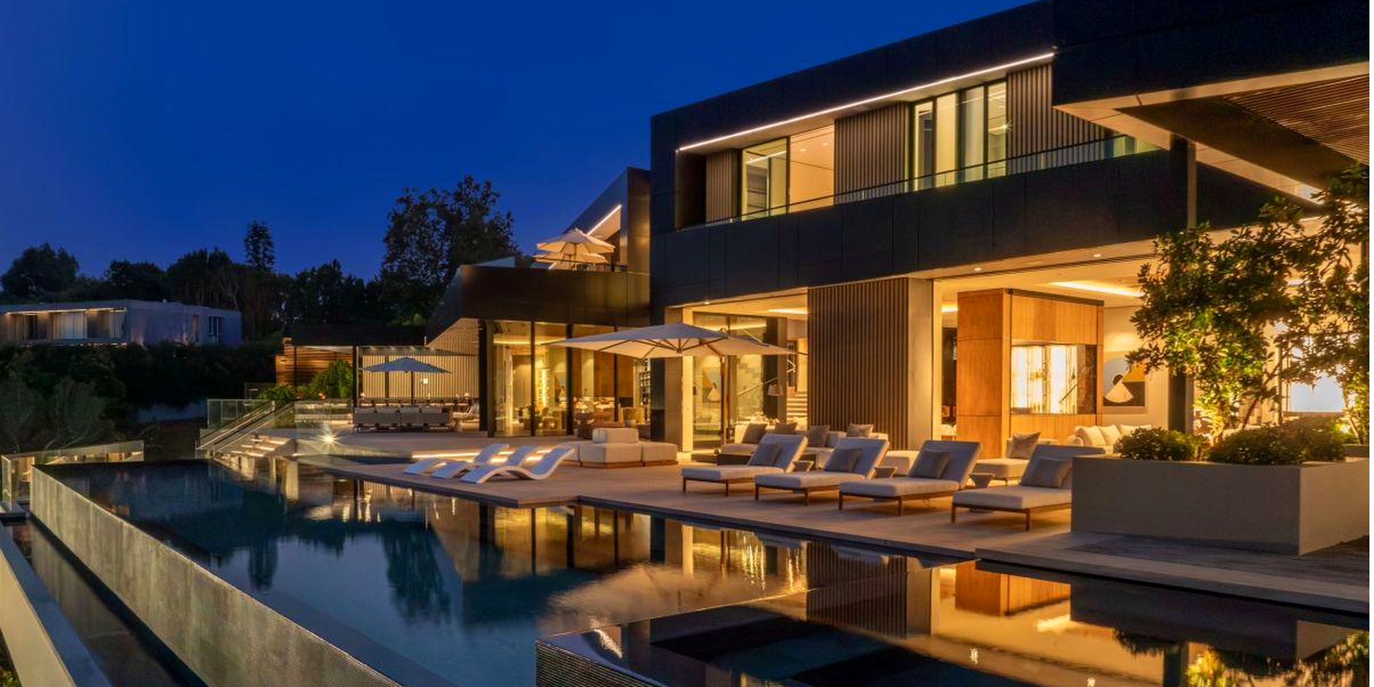 Completed Roman James residence at dusk